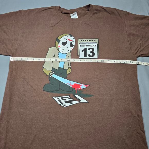 Friday 13th Brown T-Shirt Funny Graphic Art Classic Short Sleeve Crew Men Size L - Picture 4 of 9